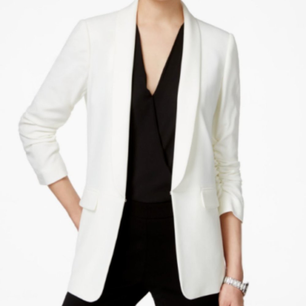 NWT Tahari ASL Ivory White Ruched-sleeve Blazer 8